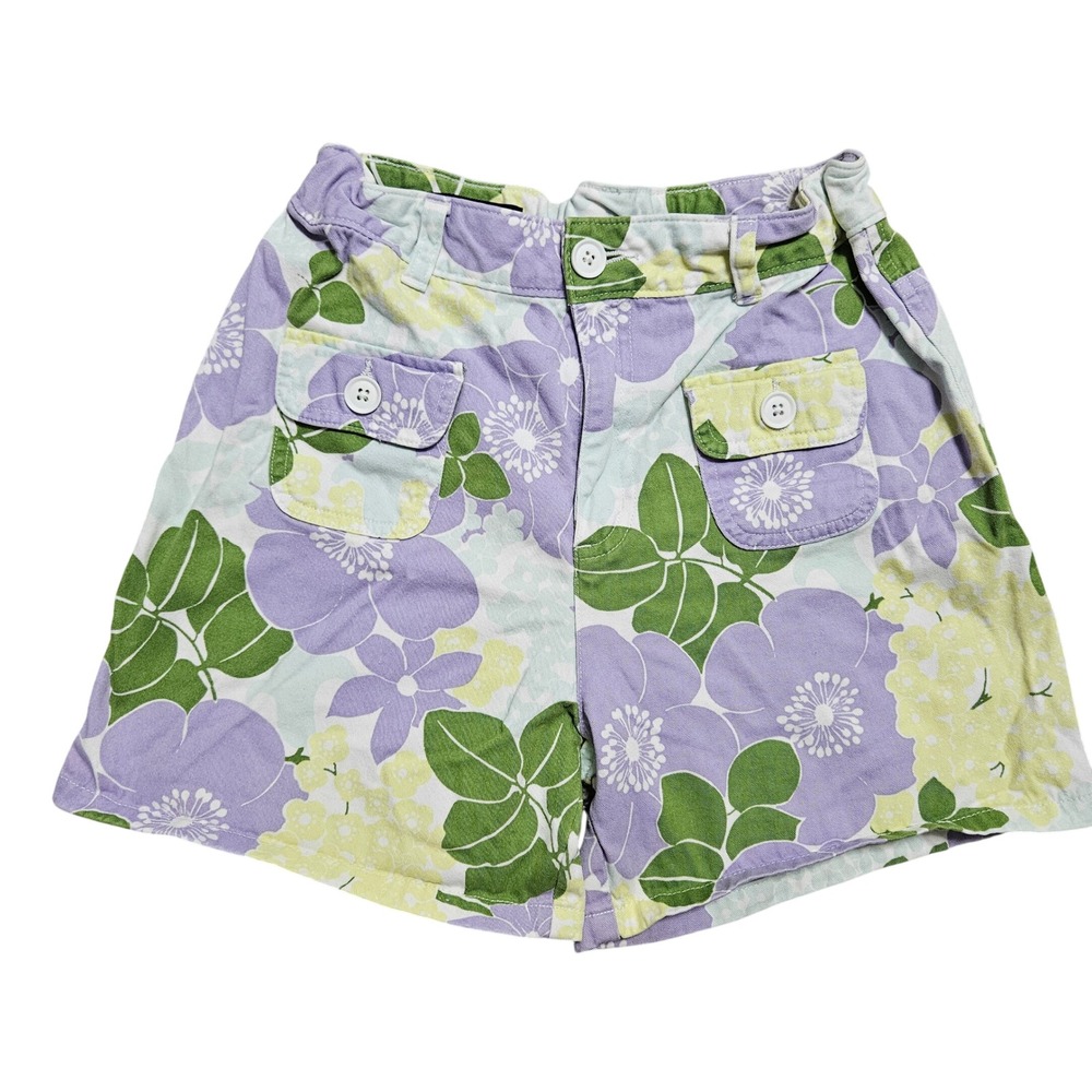 Lands End Shorts Girls 14 Purple Floral Cotton Adjustable Waist Pocket Chino